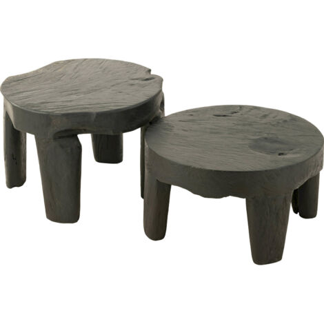 Table ronde en bois noir design authentique pour salon moderne - Bois noir effet brut artisanal