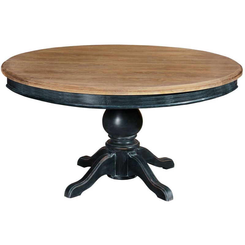 Hellin - Table ronde en teck naturel et piétement noir patiné D130 - dalila
