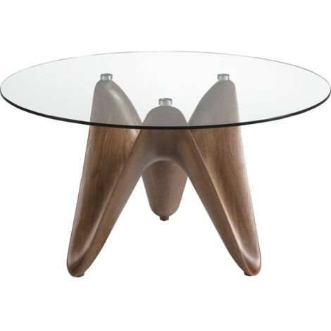 Table ronde en verre et bois de noyer Angel Cerda - Verre cristal et pieds noyer