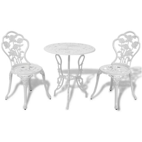 Table ronde et 2 chaises de jardin métal coulé blanc Bridge