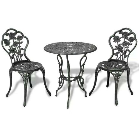 Table ronde et 2 chaises de jardin métal coulé vert Bridge