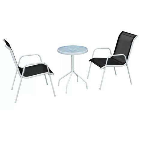 Table ronde et 2 chaises de jardin métal noir et blanc Castle