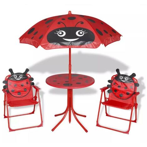Table ronde et 2 chaises de jardin pour enfant métal rouge Stacy
