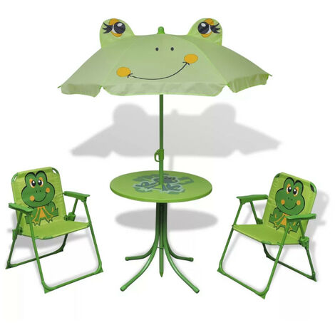 Table ronde et 2 chaises de jardin pour enfant métal vert Stacy