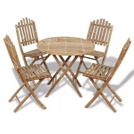 Table ronde et 4 chaises de jardin bambou clair Kyca