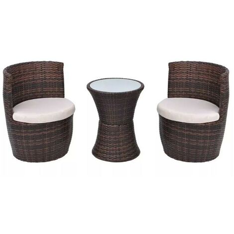 Table ronde et chaises de jardin résine tressée marron Karine