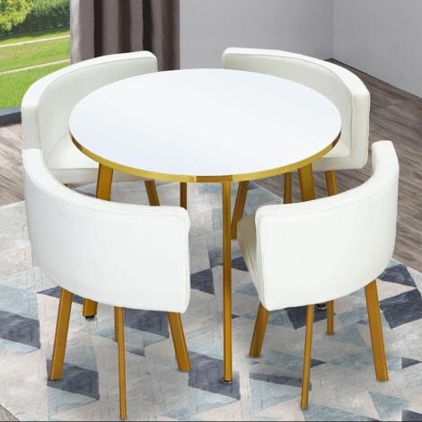 COTECOSY Table ronde et chaises Riga Blanc et Simili Blanc