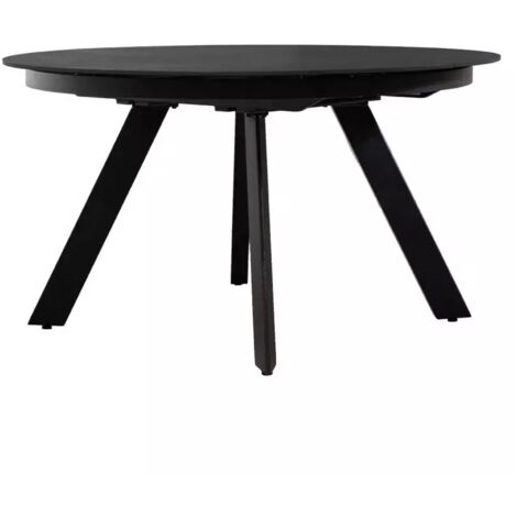 Table ronde extensible 140 à 190 cm en céramique gris anthracite – Surface granuleuse pour ambiance lumineuse – Pieds en métal pour stabilité – Meubletmoi