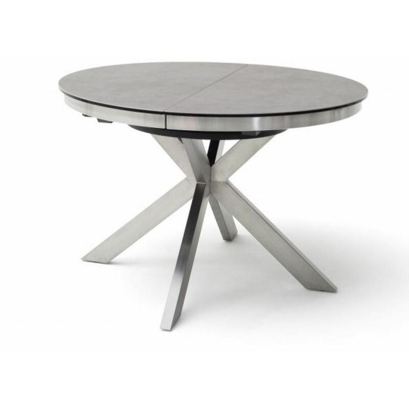 Table ronde extensible design winnie diamètre 120cm Gris céramique/Pieds acier brossé