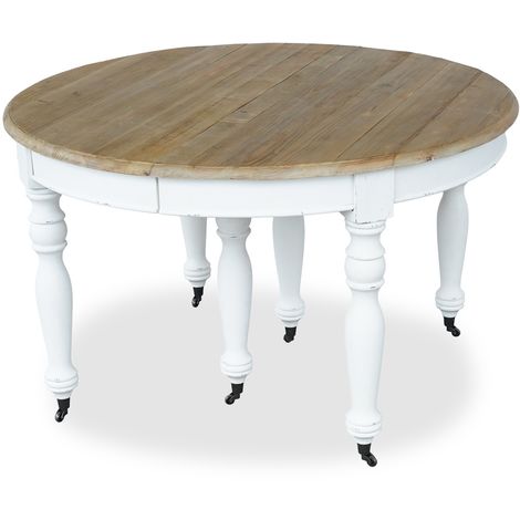 Table ronde extensible en bois massif LAVANDOU Blanc - Blanc