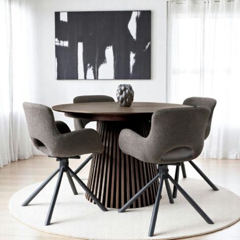 Table ronde extensible en chêne brun avec piètement baguette (2 rallonges incluses) ø120 cm / 160 cm / 200 cm AMSTERDAM