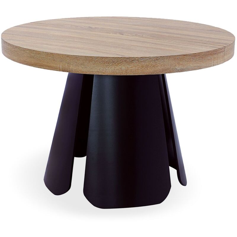 Table ronde extensible Henriette Chêne Clair pieds Noir Table ronde extensible Henriette Chêne Clair pieds Noir