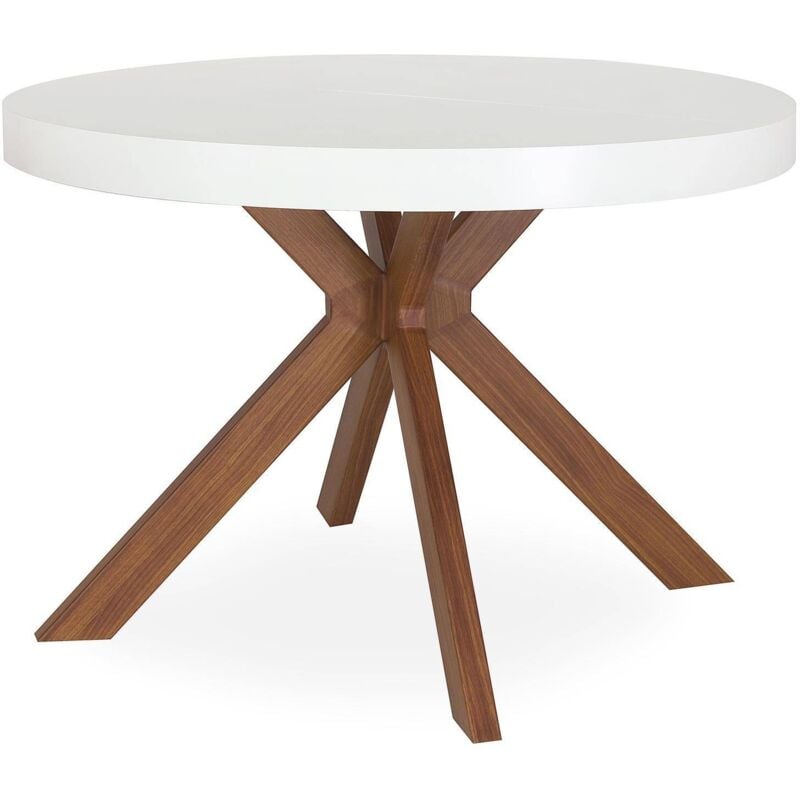 Cotecosy - Table ronde extensible Myriade Blanc - Bois / Blanc