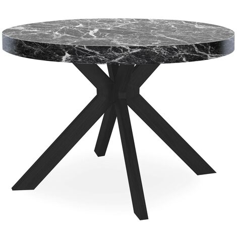 Table ronde extensible Myriade Noir et Effet marbre Noir - Noir