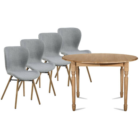 Table ronde extensible pieds tournés D115 + 4 chaises tissu - VICTORIA