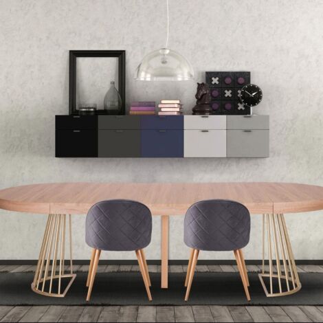 Table ronde extensible Soare Chêne Clair pieds Or