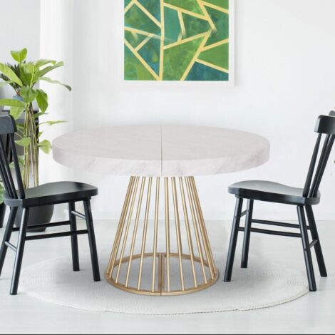 Table ronde extensible Soare Effet Marbre pieds Or