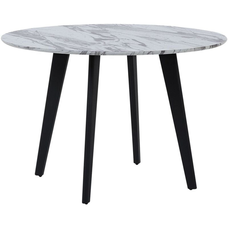 Table se Salle à Manger Ronde 110 cm avec Plateau Effet Marbre et Pieds en Bois Noir de Style Rétro pour Intérieur Moderne ou Glamour Beliani