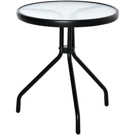 Table ronde jardin basse extérieure plateau décoratif verre cadre métal terrasse balcon, Ø50x55 cm, noir