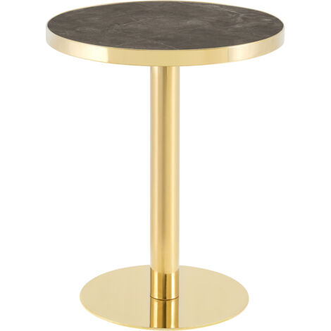 Table ronde moderne avec cadre en acier inoxydable doré, plateau finition marbre UV, table d'appoint pour salon, table de chevet luxueuse à piédestal robuste
