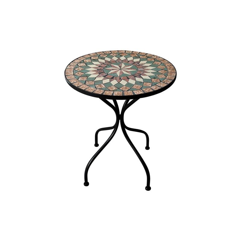 Lifeingarden - Table ronde Morgana en me'tal avec de'coration en mosaique en forme de pierre 60x70 cm pour jardin