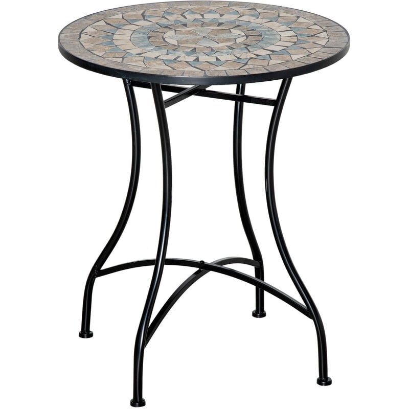 Table ronde mosaïque valery noire beige vert