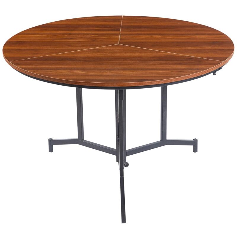 Table ronde pliable gain de place Cokelio 120cm Métal et plateau 3 parties Bois Noisette Table ronde pliable gain de place Cokelio 120cm Métal et plateau 3 parties Bois Noisette