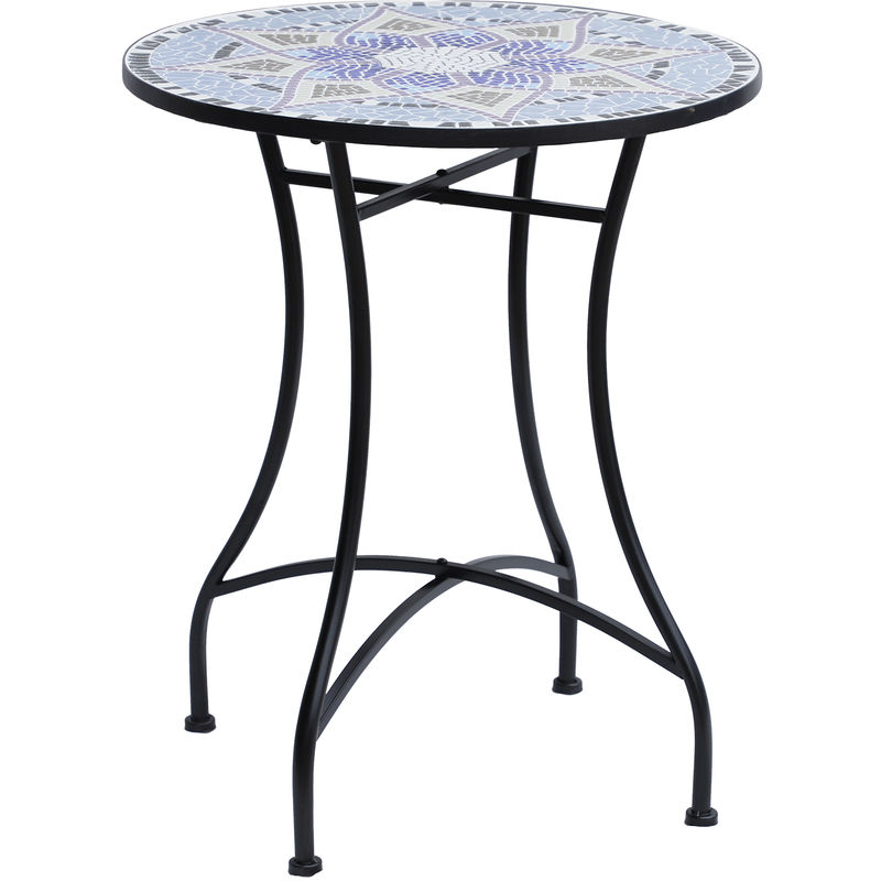 Outsunny - Table ronde style fer forgé bistro plateau mosaïque motif fleur métal époxy anticorrosion noir céramique - Noir