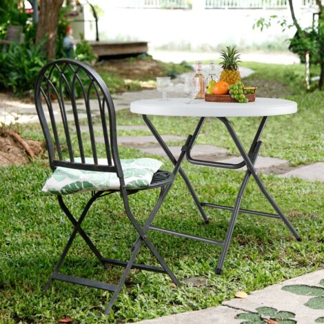 Table Ronde Pliante de 81cm Table en Plastique Ronde avec Plateau Épaissi en HDPE Pieds en Métal Robustes et Patins Antidérapants