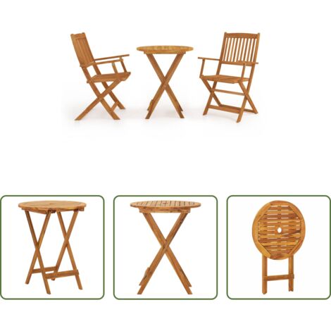Table ronde pliante -  Mobilier de bistro pliable 3 pcs Bois d'acacia solide