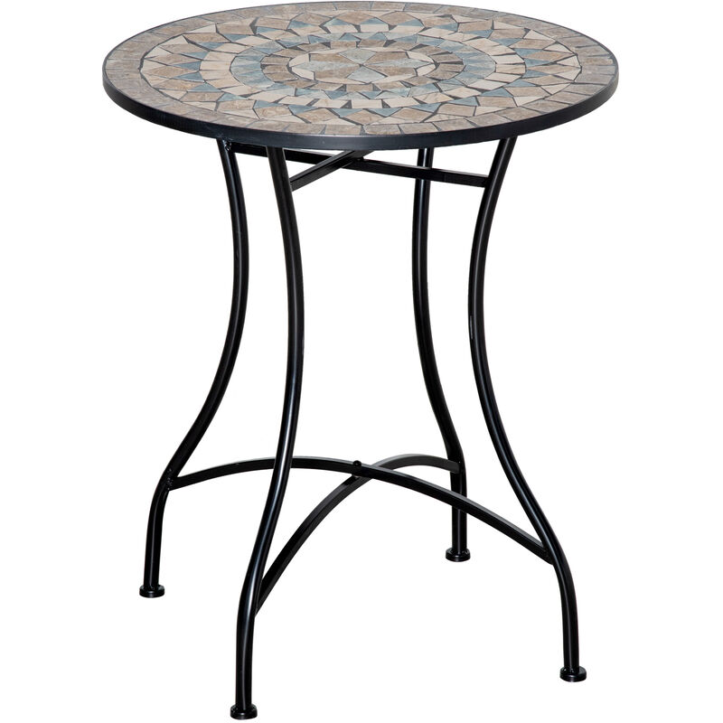Outsunny - Table ronde style fer forgé bistro plateau mosaïque métal époxy anticorrosion noir céramique - Vert