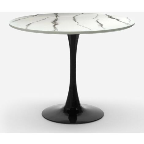 AHD AMAZING HOME DESIGN Table ronde style Tulipe 80cm noir blanc effet marbre Moonstone