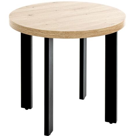 Table ronde Table basse coloris chêne et métal noir - Diamètre 50 x Hauteur 46 cm