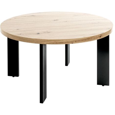 Table ronde Table basse coloris chêne et métal noir - Diamètre 75 x Hauteur 42 cm