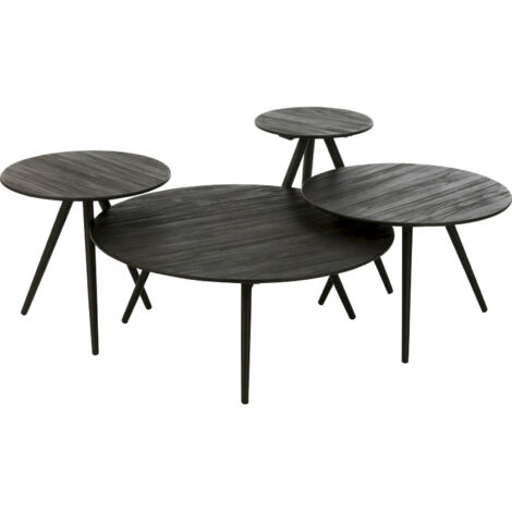 Table ronde teck recyclé noir design scandinave métal élégant - Noir effet bois foncé