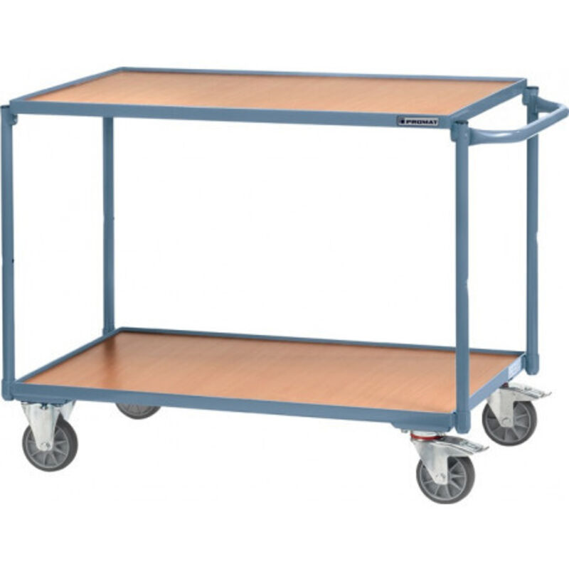 Table roulante 2 surf. de charg. L850xl500 mm bleu pigeon,RAL 5014 cap. charge 300 kg étrier coulissant horizontal Promat
