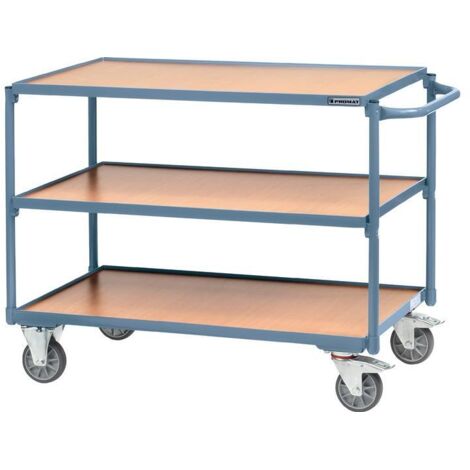 Table roulante 3 surfaces de chargement L850xl500 mm bleu pigeon,RAL 5014 cap. charge 300 kg étrier coulissant horizontal PROMAT