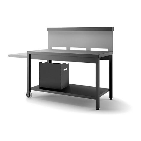 Table roulante avec crédence pour plancha, acier noir et gris mat