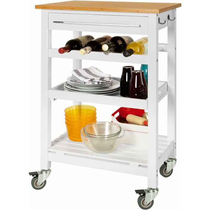Sobuy - Table roulante meuble de rangement cuisine Desserte à roulettes, Chariot de service roulant + un billot gratuit FKW16-WN ®