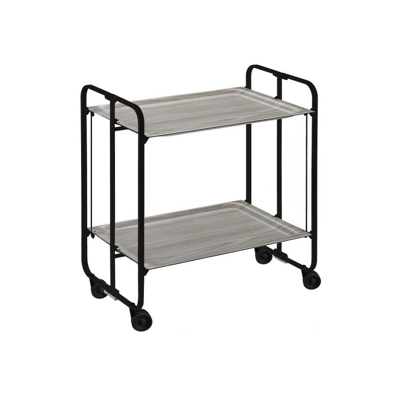 Don Hierro - Table roulante pliante bauhaus, 2 plateaux, châssis noir - Frêne
