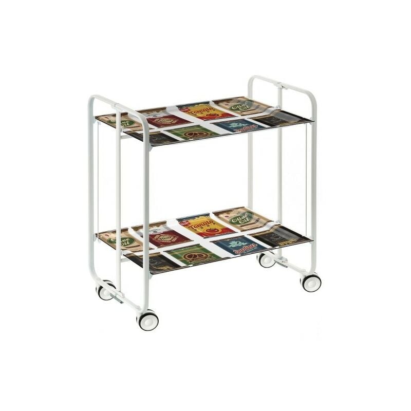 Table roulante pliante BAUHAUS châssis blanc, 2 plateaux - 22 - Don Hierro