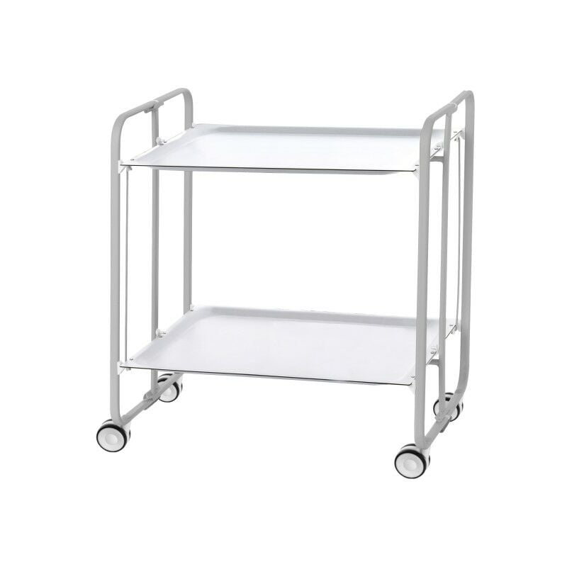 Table roulante pliante bauhaus, 2 plateaux, châssis gris aluminium. - Blanc - Don Hierro