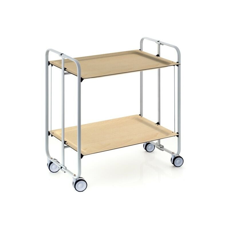 Don Hierro - Table roulante pliante bauhaus, 2 plateaux, châssis gris aluminium. - Hêtre