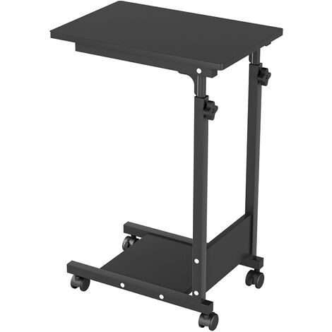 Table Roulante pour Ordinateur Portable, Bureau Informatique avec 1 Tablettes de Rangement, Table de lit réglable en hauteur, Noir