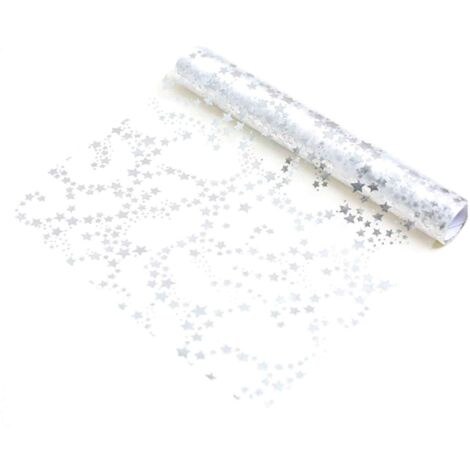 Table Runner - Organza - 28 cm x 5 m - Transparent with Silver Metallic Stars - Festive Table Decoration for Christmas Advent Parties - 1 Piece