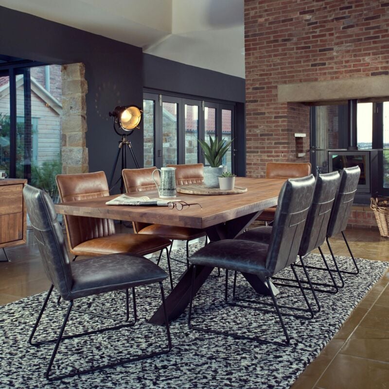 Table salle à manger bois métal pied croisé 240 cm oka