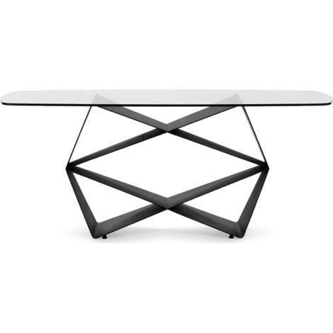 Table salle à manger design verre et métal noir finition transparente - verre transparent et métal noir