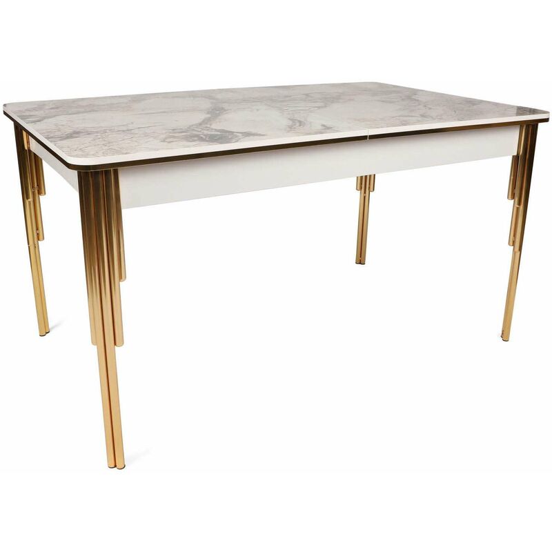 Cotecosy - Table repas extensible imitation marbre blanc Damla