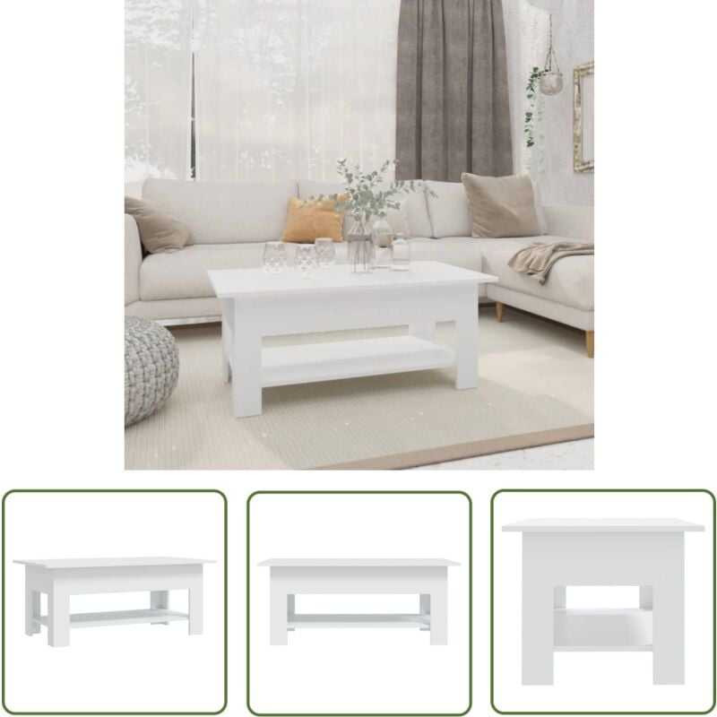 Kalisse - The Living Store Table basse blanc 102x55x42 cm bois d'ingénierie - Table Basse Blanche - Meuble Salon - Table D'appoint - Table