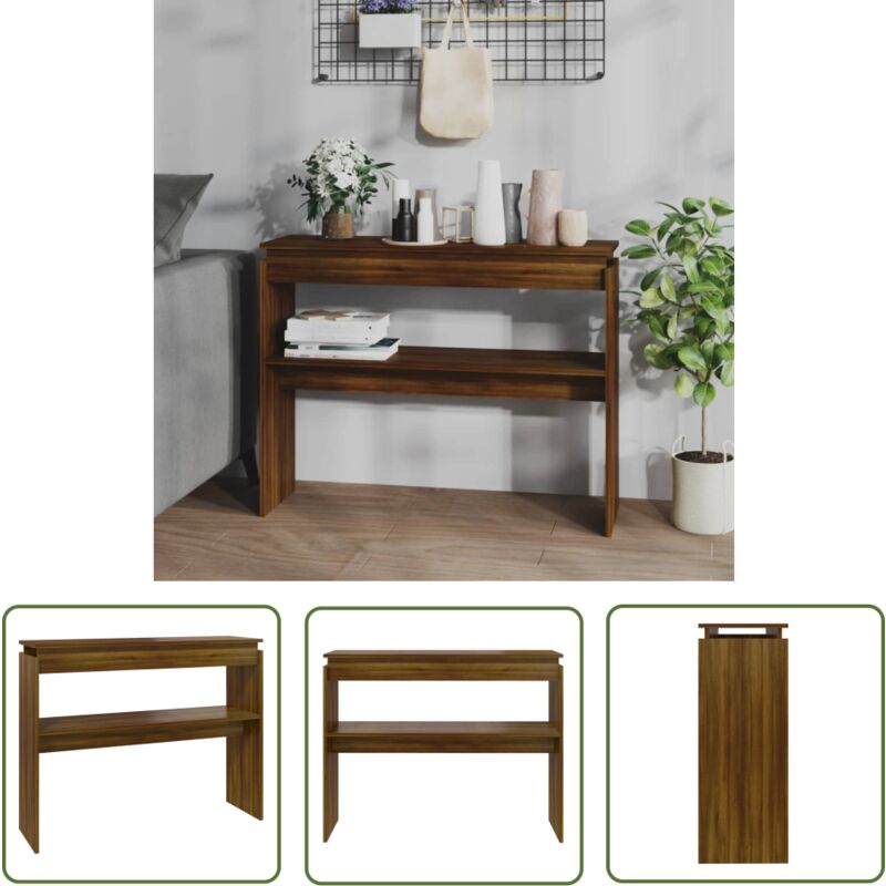 Kalisse - The Living Store Table console Chêne marron 102x30x80 cm Bois d'ingénierie - Table Basse - Meuble Rangement - Table D'appoint - Design